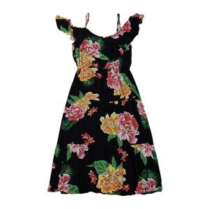 Old Navy Women Size XXL Black Tropical Flowers Print Lined Dress Boho Colorful